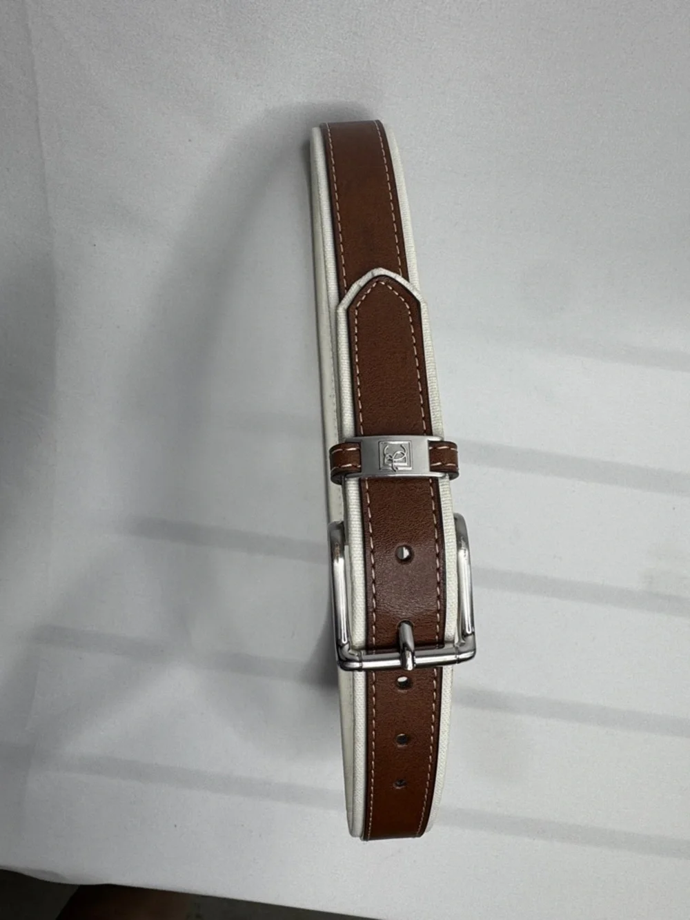 Kids Brown Leather Belt with Off White Trim Size L 26